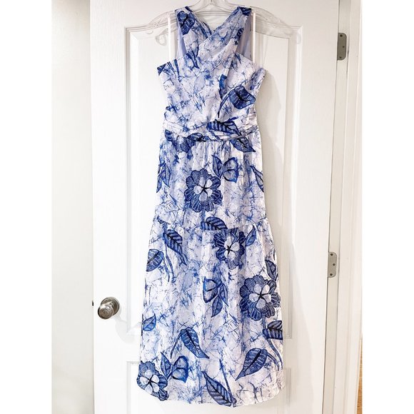 NWT WHBM Blue Floral Batik Halter Midi Dress Size 2 - Picture 6 of 9